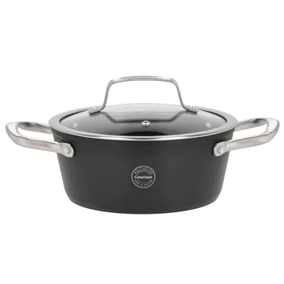 Pillivuyt Travo gryde med glaslåg 2,1 liter 20 cm, sort aluminium