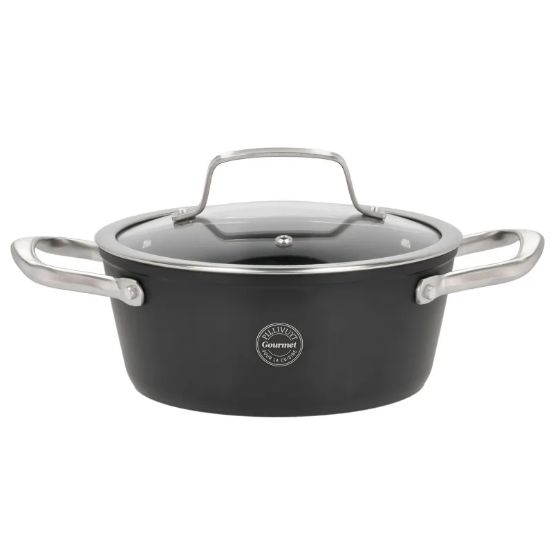 Pillivuyt Travo gryde med glaslåg 2,1 liter 20 cm, sort aluminium