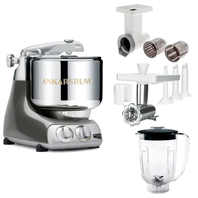 Ankarsrum Assistent Original AKM 6230 køkkenassistent med kødkværn, rive/skæretilbehør og blenderkande, black chrome