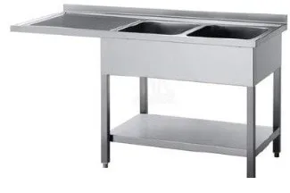 Bord med dobbelt vask, hylde og aflæggeplads til venstre 700mm - B 1600 x T 700 x H 900 mm