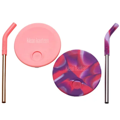 Klean kanteen Kid Cup Straw Lid sugerørslåg, pink tie dye, 2 stk.