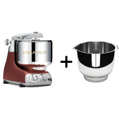 Ankarsrum AKM 6230 køkkenmaskine + Assistent Original piskeskål, rustic maroon