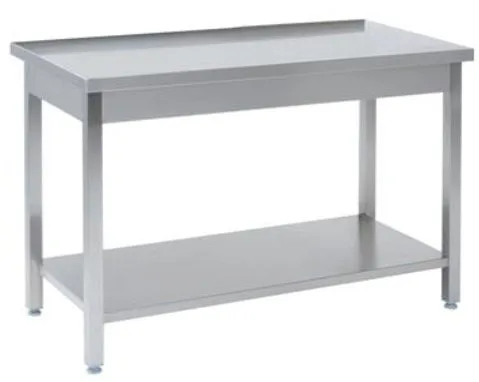 Tysk produceret arbejdsbord i fuldsvejset rustfri stål uden bagkant samt hylde.  700mm - B 1500 x T 700 x H 850 mm