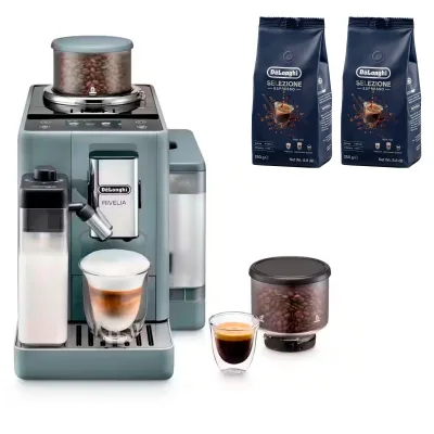 Delonghi Rivelia Helautomatisk kaffemaskine, grå & 2 st kaffebønner DLSC600