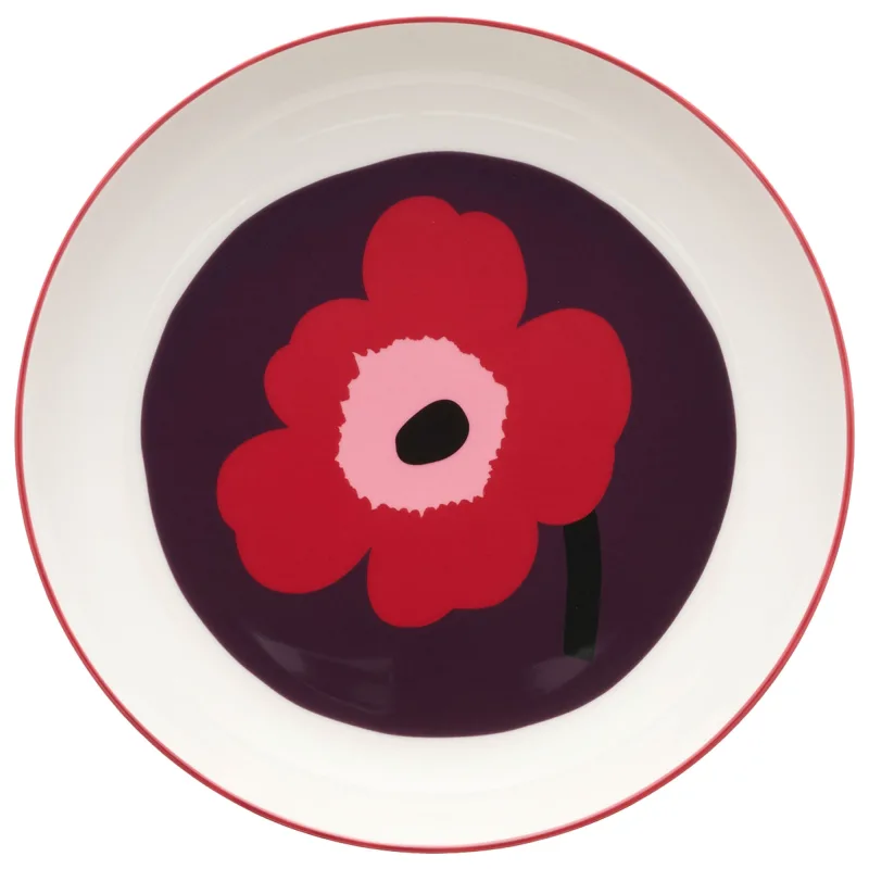 Marimekko Oiva Unikko dyb tallerken 20,5 cm, cranberry/pink