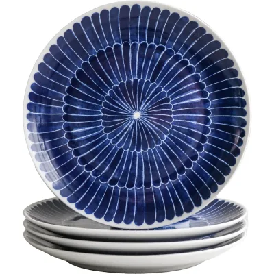 Götefors porslin Selma tallerken Blå fjer, 21 cm, 4-pak
