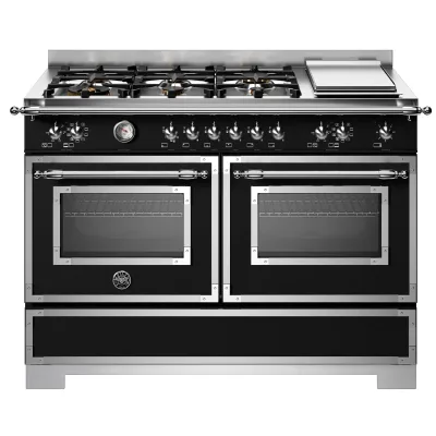 Bertazzoni HER126G2ENET2 Heritage gaskomfur 120 cm med 6 brændere, elektrisk stegebord og 2 ovne, mat sort
