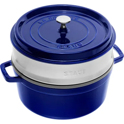 Staub La Cocotte støbejernsgryde 26 cm med dampindsats, mørkeblå