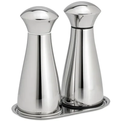 Robert Welch Signature salt- og peberkværn med bakke 17 cm, rustfrit stål