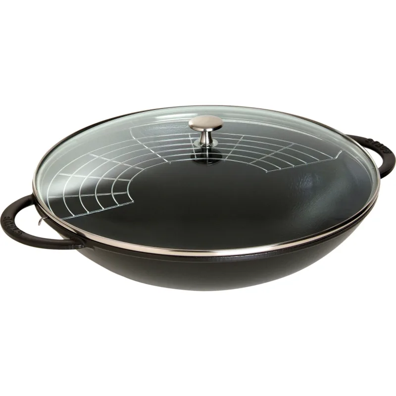Staub Wok med glaslåg 37 cm, sort