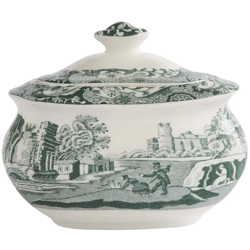 Spode Heritage Green Italian sukkerskål med låg 25 cl, grøn/hvid