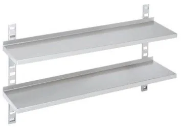 Dobbelt bord i rustfri stål (1,0mm) til montering på væg produceret i Tyskland. Dybde 300mm - B 1100 x T 300 x H 100 mm