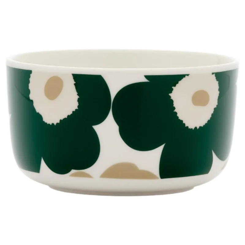 Marimekko Unikko Oiva skål 5 dl, hvid/mørkegrøn/beige/sand