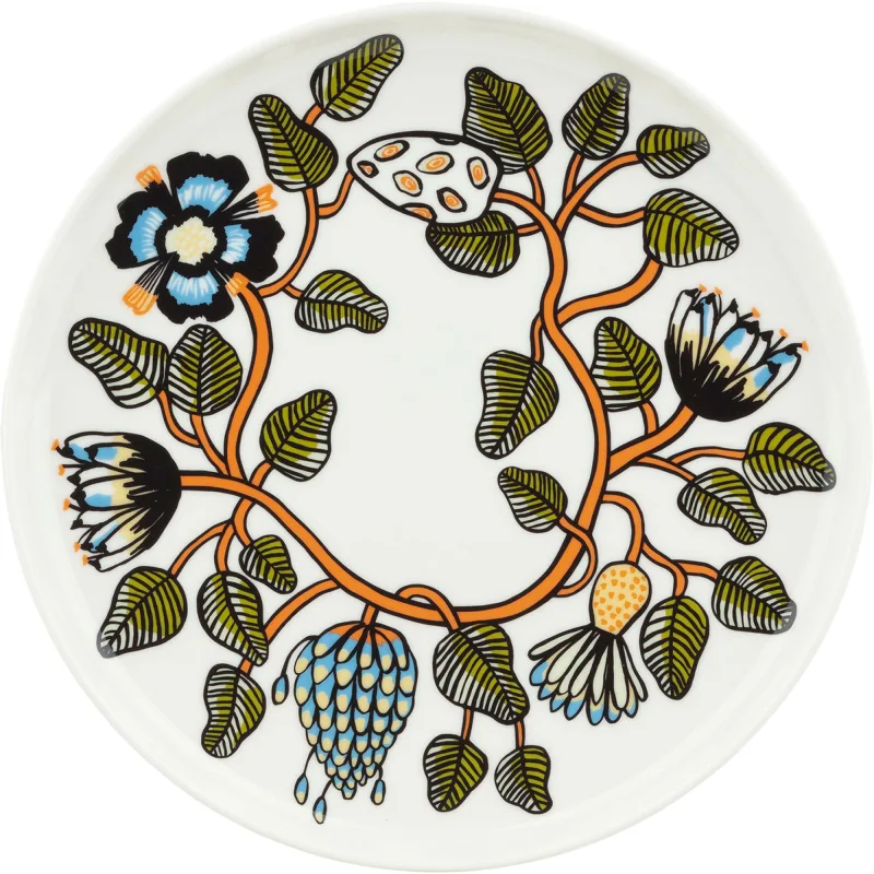 Marimekko Tiara tallerken 25 cm, hvid/grøn/orange