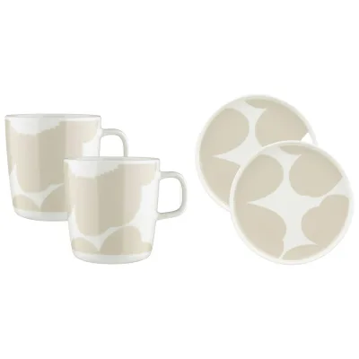 Marimekko Iso Unikko Morgenmadsæt, hvid/beige, 4 dele