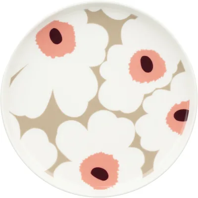 Marimekko Unikko tallerken 20 cm, hvid/beige/rosa