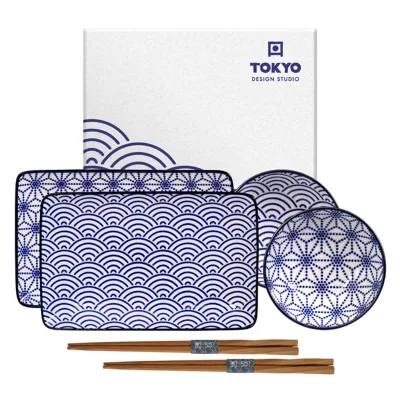 Tokyo design studio Nippon Blue sushisæt 6 dele, stjerner/bølger