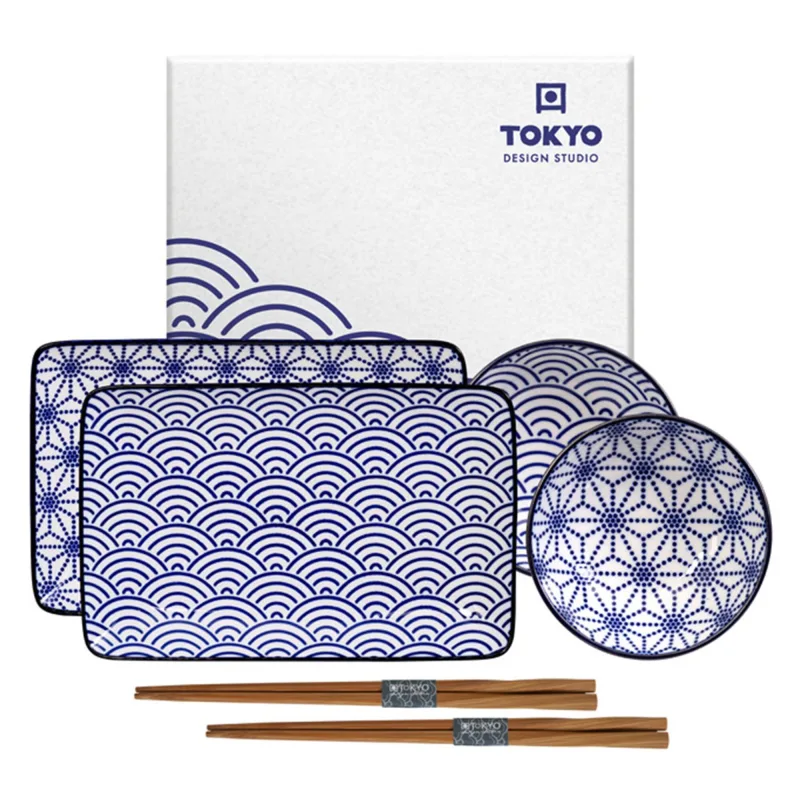 Tokyo design studio Nippon Blue sushisæt 6 dele, stjerner/bølger