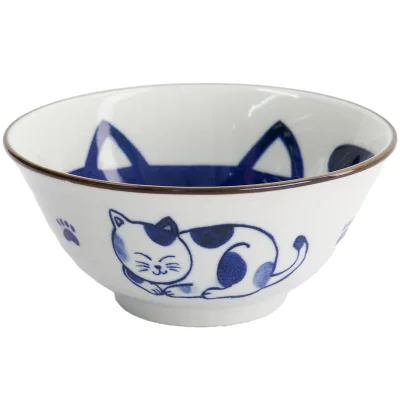 Tokyo design studio Kawaii Tayo Cat Neko skål 0,5 liter, blå/hvid (33413)
