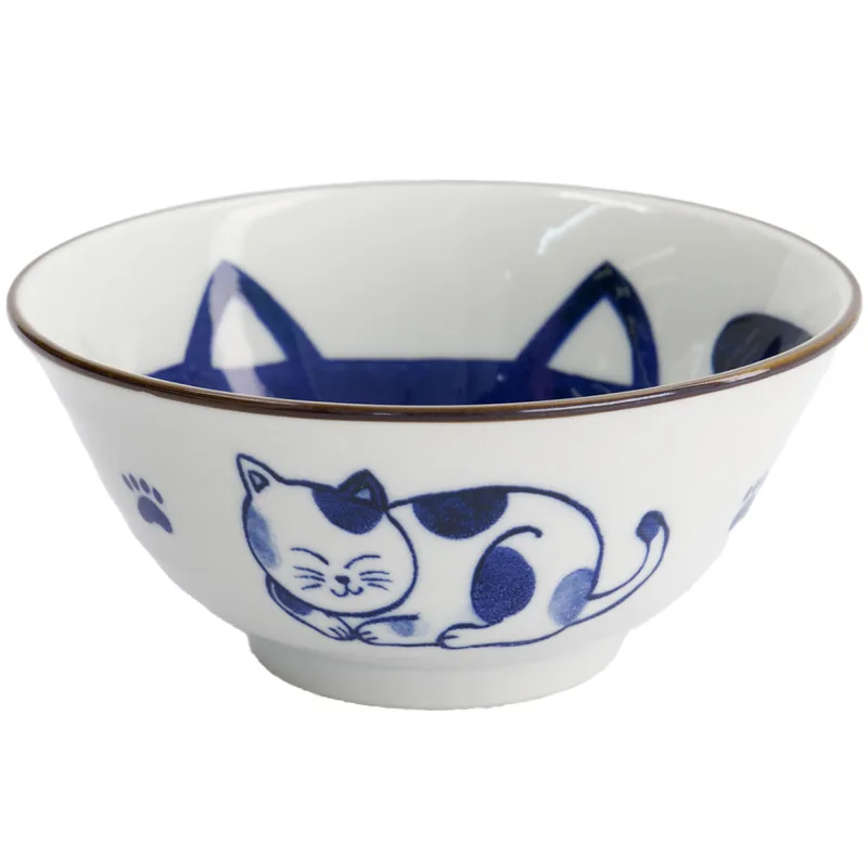 Tokyo design studio Kawaii Tayo Cat Neko skål 0,5 liter, blå/hvid (33413)