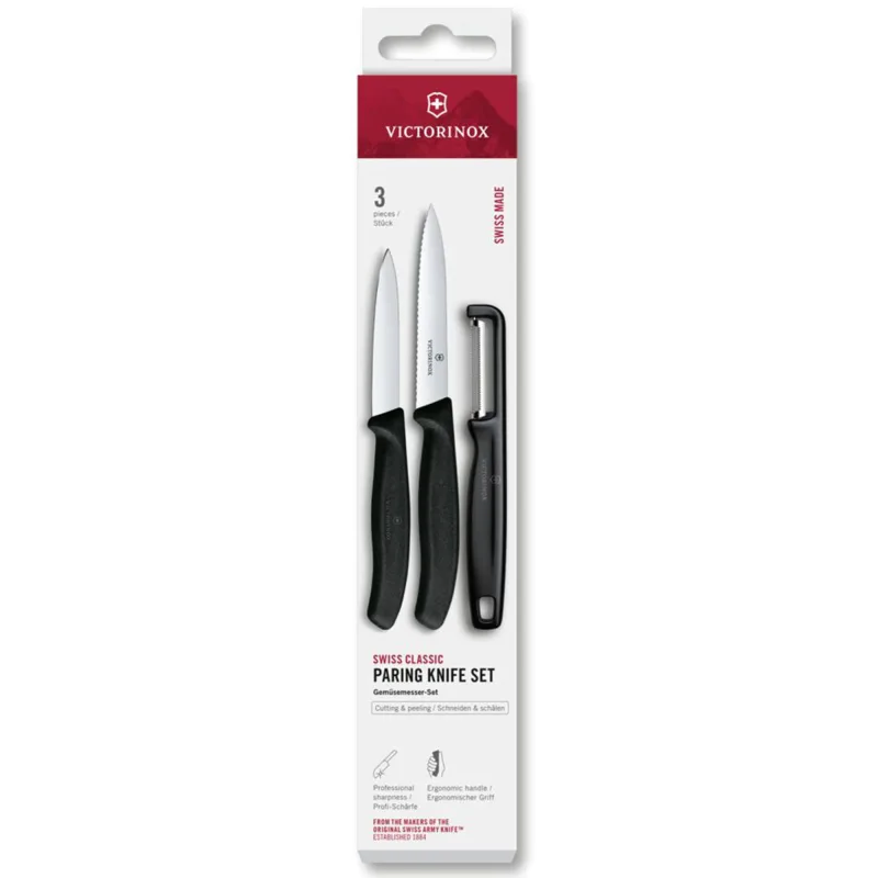 Victorinox Swiss Classic urtekniv, tomatkniv og kartoffelskræller, sort