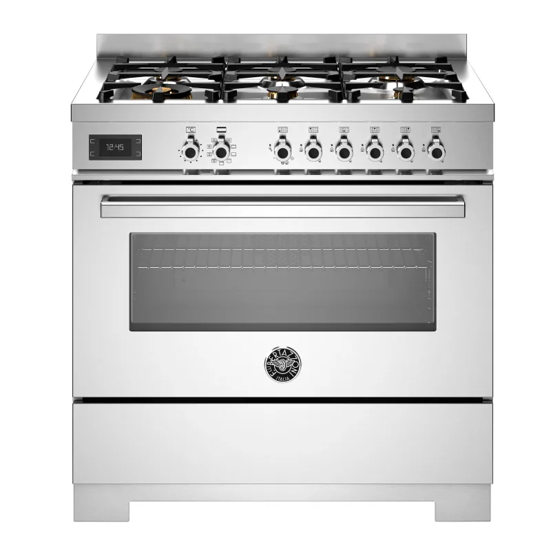 Bertazzoni PRO96L1EXT2 Professional gaskomfur 90 cm med 6 brændere og 1 ovn, rustfrit stål