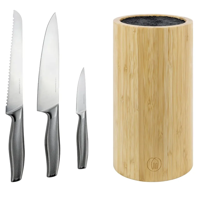 Essentials Knivsæt 3 stykker med knivblok i bambus