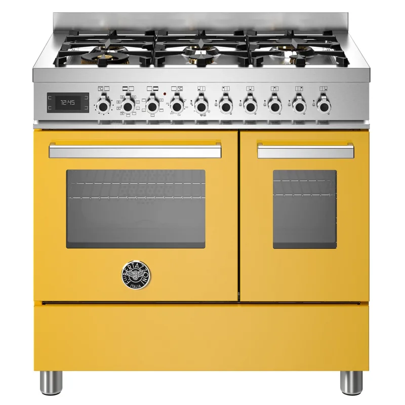 Bertazzoni PRO96L2EGIT Professional gaskomfur med dobbeltovn, 90 cm, gul