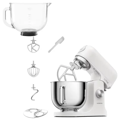 Kenwood kMix KMX751A køkkenmaskine med ekstra glasskål, 5 liter, hvid