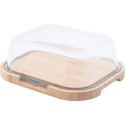 Pebbly Osteklokke 27x21,5x9,5cm, glas/bambus