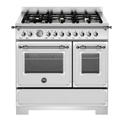 Bertazzoni HER96L2EXT2 Heritage gaskomfur 90 cm med 6 brændere og 2 ovne, rustfrit stål
