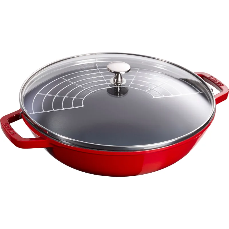 Staub Wok med glaslåg 30 cm, kirsebærrød