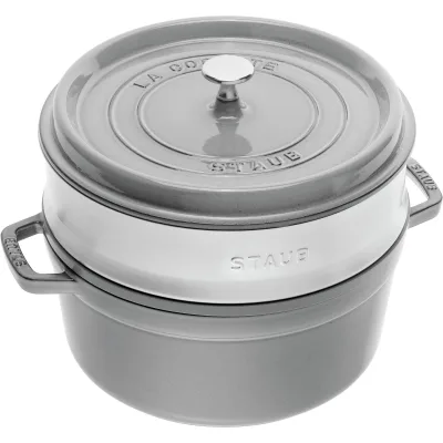 Staub La Cocotte støbejernsgryde 26 cm med dampindsats, grafitgrå