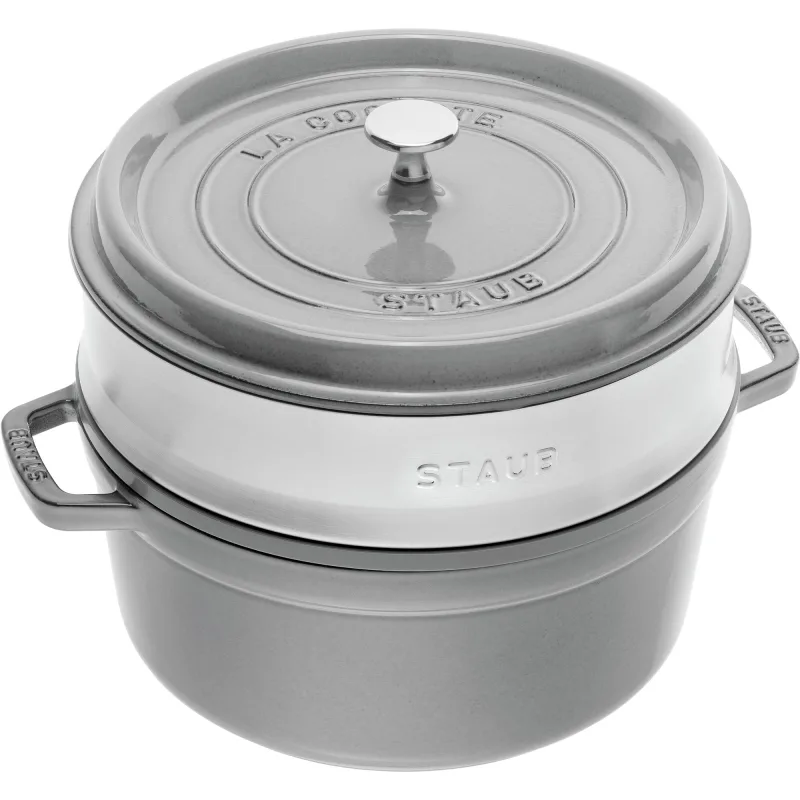 Staub La Cocotte støbejernsgryde 26 cm med dampindsats, grafitgrå