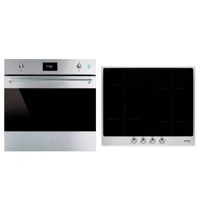 Smeg Classic indbygningsovn + induktionskogeplade 60 cm, rustfrit stål