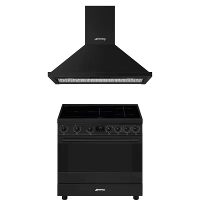 Smeg Classic induktionskomfur med emhætte 90 cm, mat sort