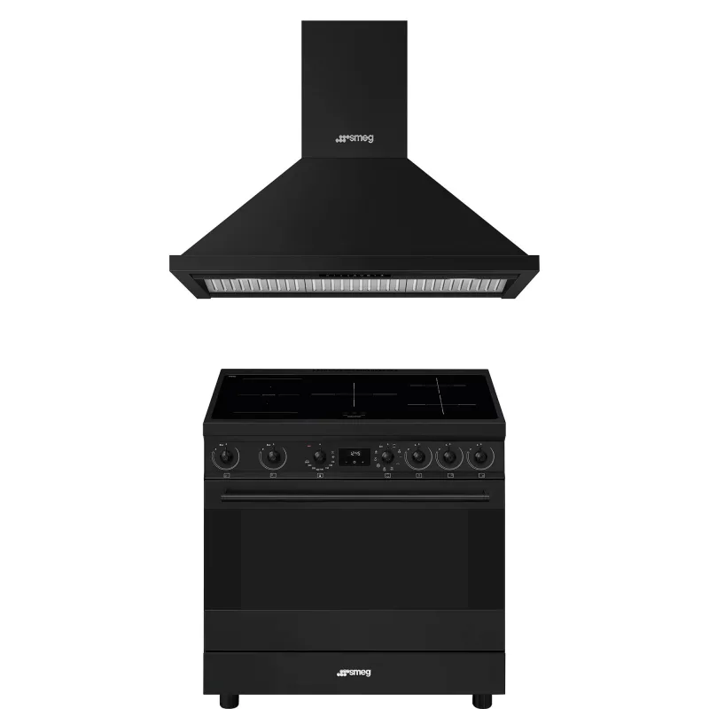 Smeg Classic induktionskomfur med emhætte 90 cm, mat sort