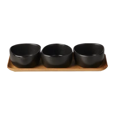 Raw Organic skåle på teakbræt - Titanium Black