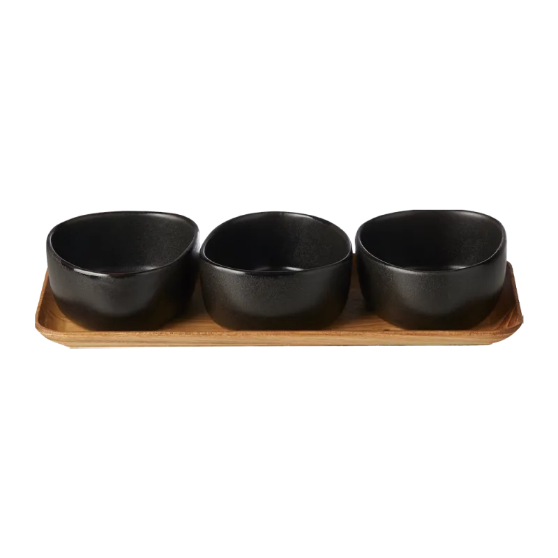 Raw Organic skåle på teakbræt - Titanium Black