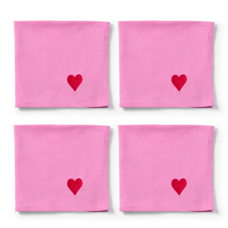 Midnatts Pink Hearts servietter 40x40 cm, rosa, 4 stk.