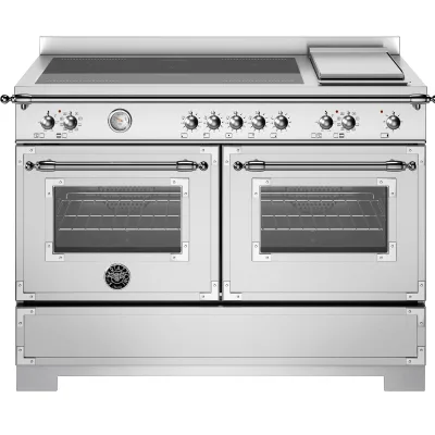 Bertazzoni HER125I2EXT2 Heritage induktionskomfur 120 cm med 5 zoner, elektrisk stegebord og 2 ovne, rustfrit stål
