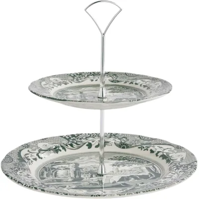 Spode Heritage Green Italian kagefad 2 etager, grøn/hvid