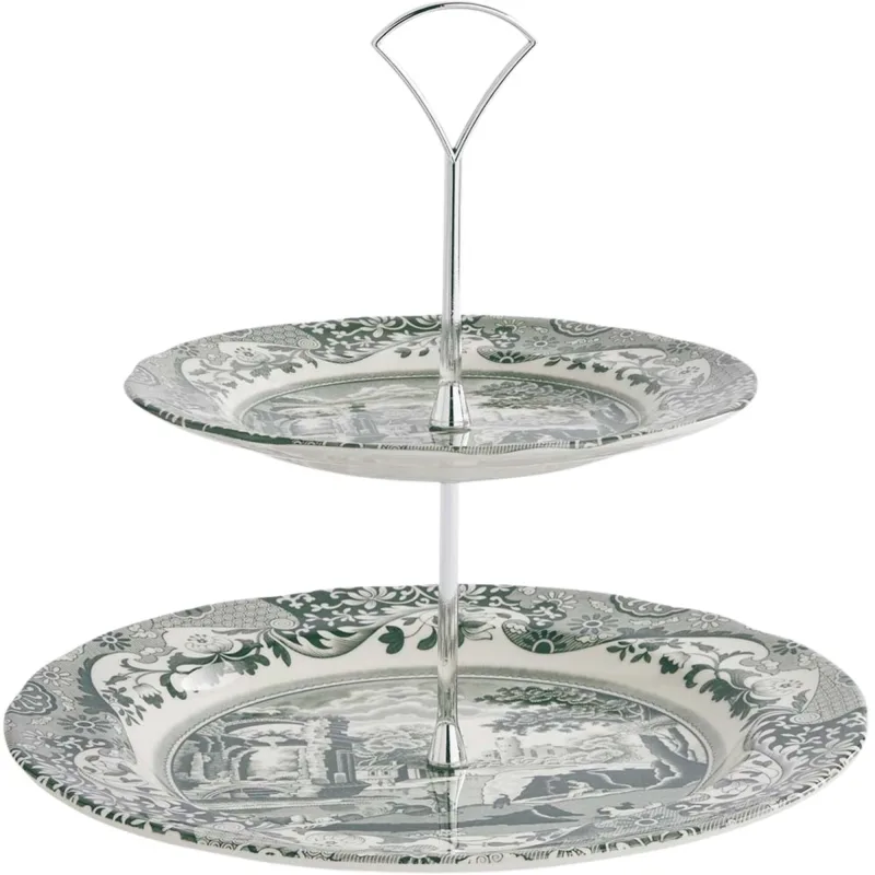 Spode Heritage Green Italian kagefad 2 etager, grøn/hvid