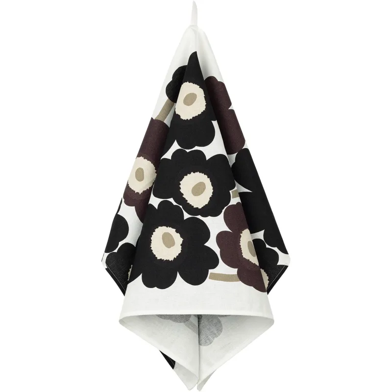 Marimekko Unikko viskestykke 47 x 70 cm, hvid/beige/sort