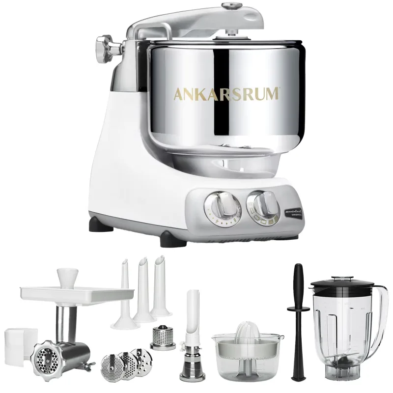 Ankarsrum AKM 6230 Køkkenmaskine + Deluxe pakke, Blank hvid