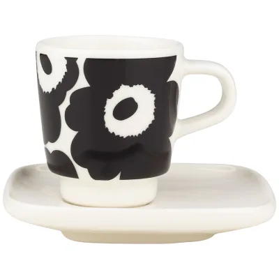 Marimekko Unikko espressokop + underkop 0,5 dl, sort/hvid
