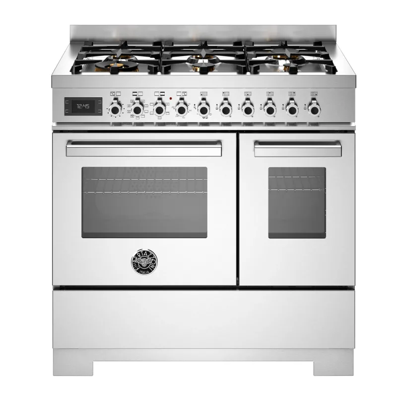Bertazzoni PRO96L2EXT2 Professional gaskomfur 90 cm med 6 brændere og 2 ovne, rustfrit stål