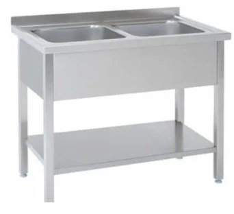 Bord i rustfri stål, med 2 vaske og hylde - dybde 700mm - B 1600 x T 700 x H 850 mm