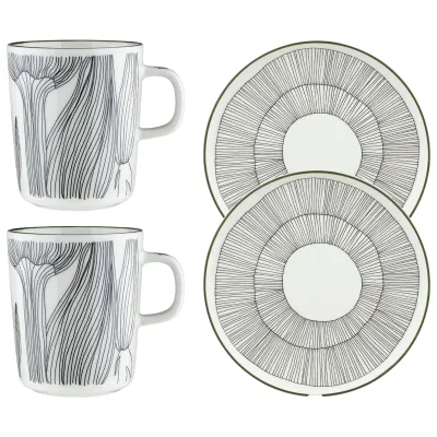 Marimekko Kukat Puhkeavat morgenmadssæt, hvid/grøn/sort