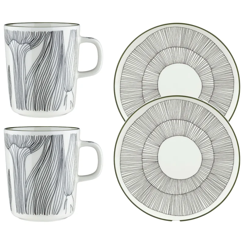 Marimekko Kukat Puhkeavat morgenmadssæt, hvid/grøn/sort